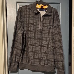 Nautica Men Checkered Zip-Up Sweatershirt PullOver Gray Black Large Jacket